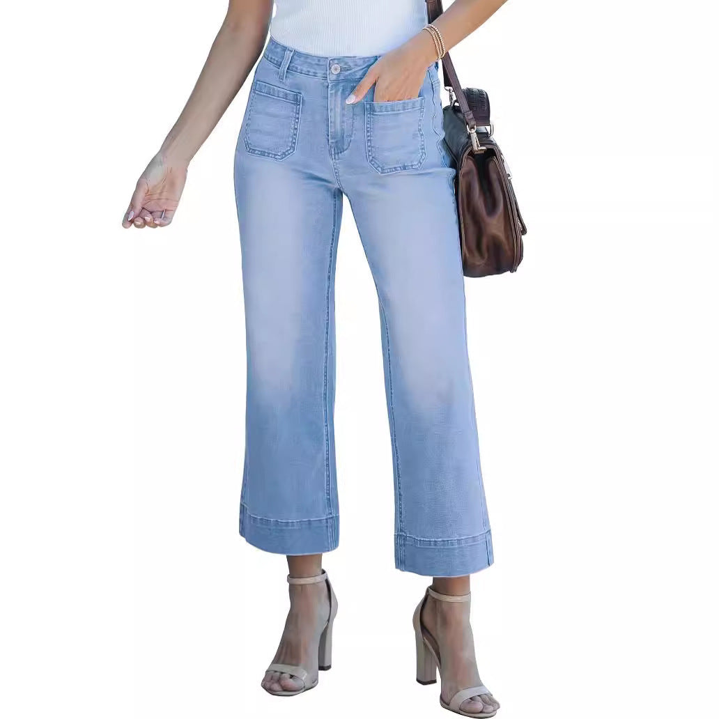 Slimming And Wide Leg Straight-leg Pants Washed Jeans Cropped Pants My Store