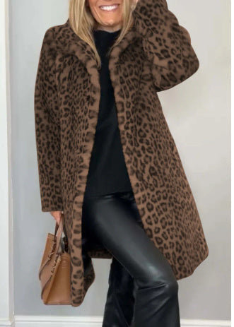 Fall Winter Leopard Print Plush Mid-length Coat My Store