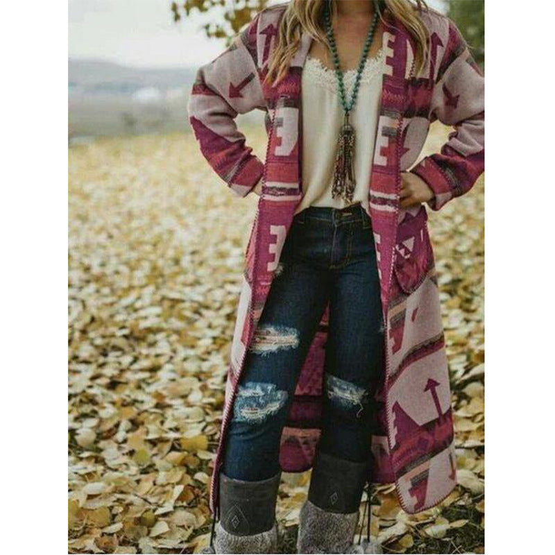 Slim Top Cross-border Long Sleeve Printed Long Coat My Store