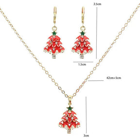 Christmas Tree Enamel And Rhinestone  Jewelry Set - Festive Necklace And Earrings My Store