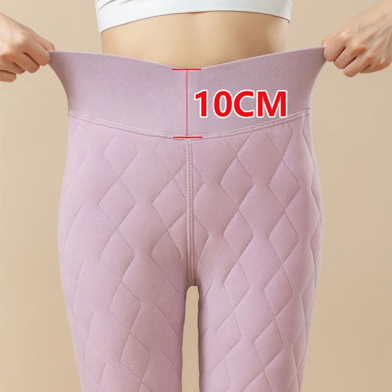 Warm Thickened Cashmere Leggings Winter Rhombus Stitching Pants Outerwear High Waist Slim Trousers Women Clothing My Store