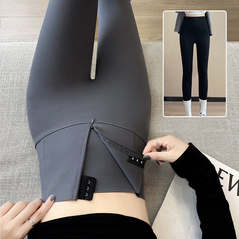 Belly-controlling Butt Lifting Leggings With Three-breasted Design Winter High Waist Slim Zippere Pants Warm Velvet And Thickened Trousers Women Clothing My Store