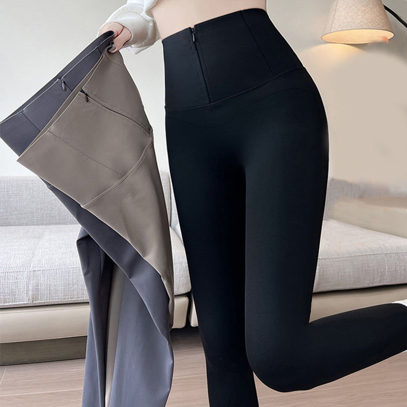 Belly-controlling Butt Lifting Leggings With Three-breasted Design Winter High Waist Slim Zippere Pants Warm Velvet And Thickened Trousers Women Clothing My Store