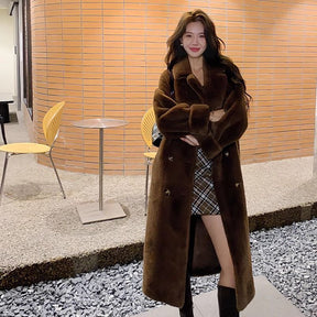 Thickened Long Section Suit Collar Faux Mink Coat My Store