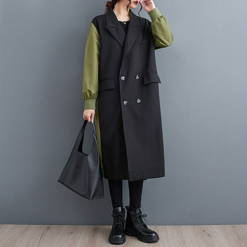 Temperament Leisure Color Matching Double-layer Suit Collar Cardigan Trench Coat My Store