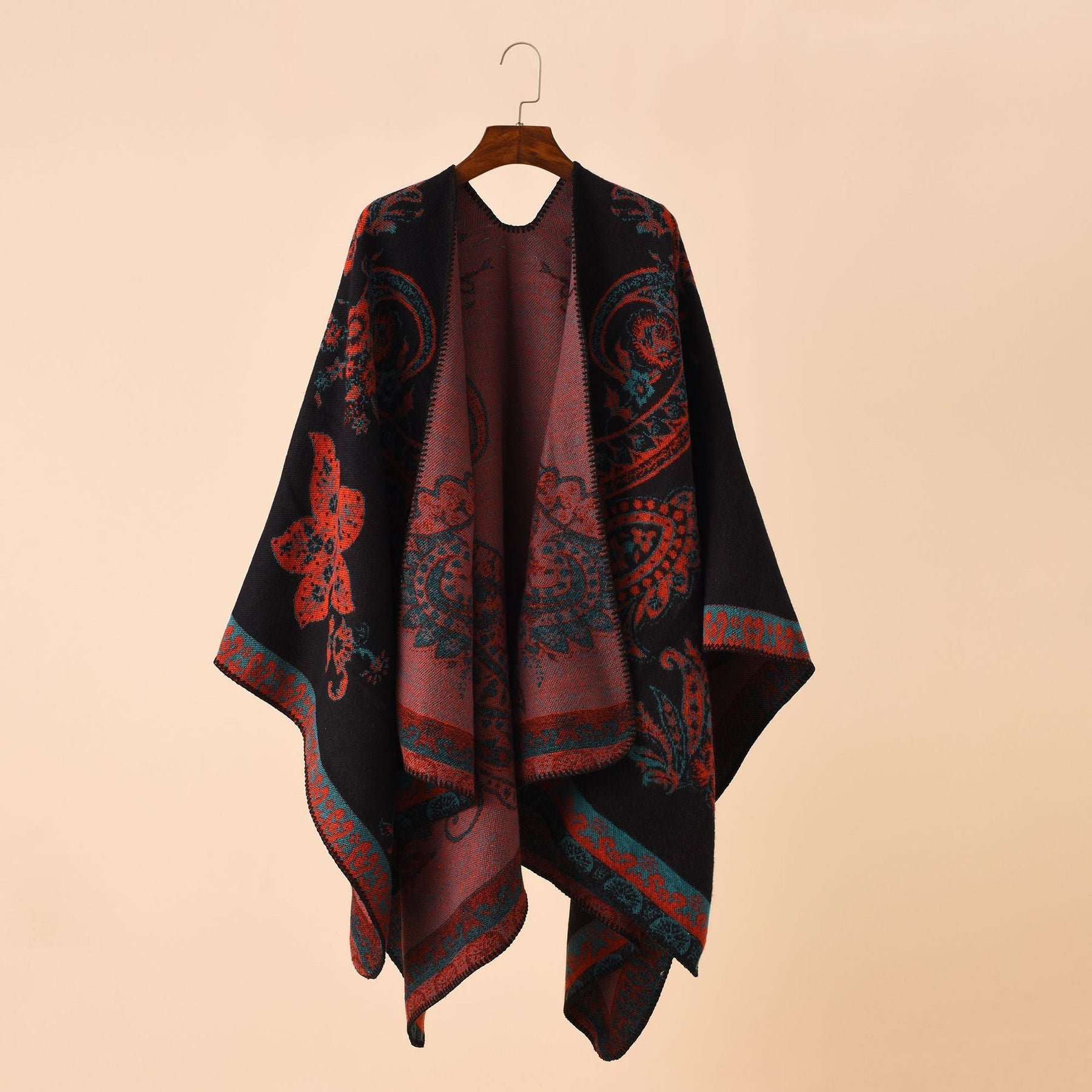 Double-sided Color Matching Plaid Cashmere-like Shawl Outer Match Cape Coat My Store