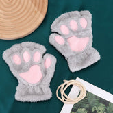 Women Plush Cat Paw Claw Gloves Warm Bear Paw Fingerless Mittens Winter Gloves My Store