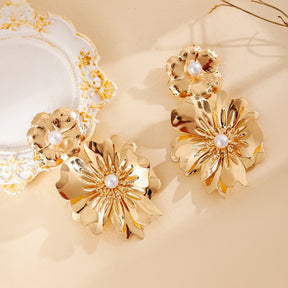 Stylish Flower Earrings Exaggerated Alloy Pearl My Store