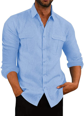 European And American Men's Shirt Double Pocket Cotton Linen My Store