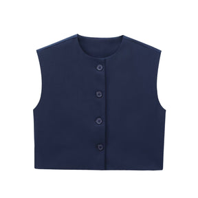 Fashion Solid Color Decorated Row Button Sleeveless Vest Top My Store