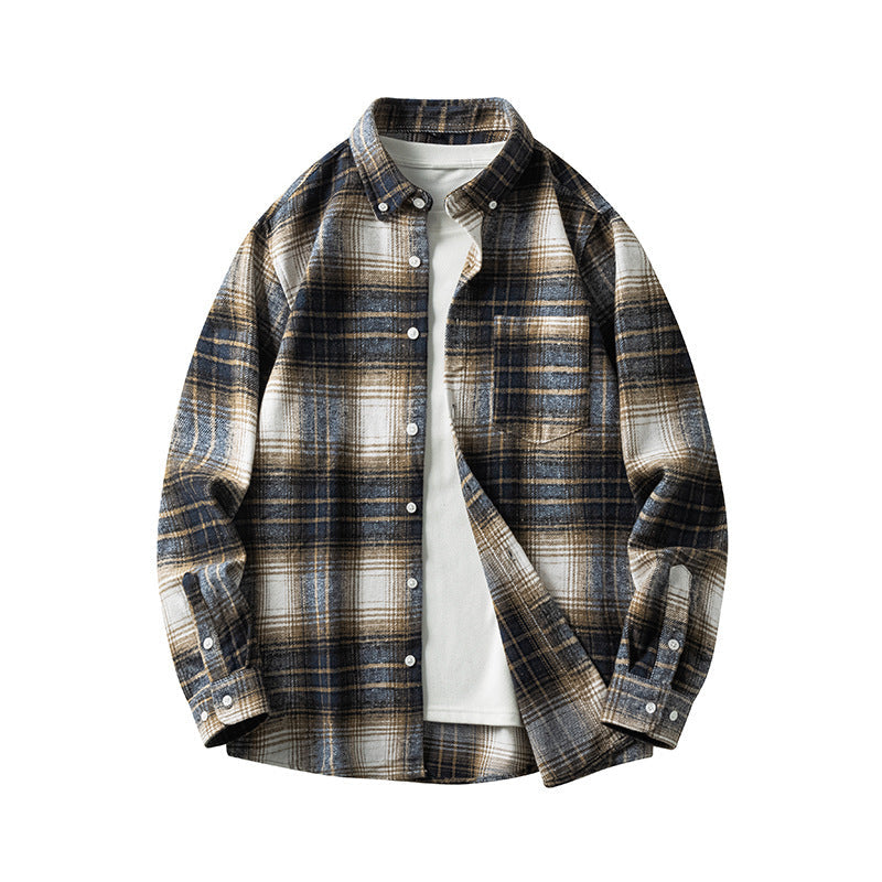 Cross-border Foreign Trade Men's Autumn And Winter New Plaid Plus Size Long-sleeved Shirt Casual Coat Thickened Flannel Shirt Men My Store