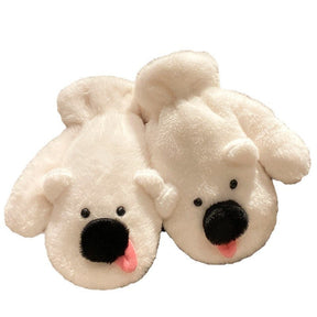 Cute Tongue-sticking Puppy Finger Plush Gloves Winter Thicken Thermal My Store