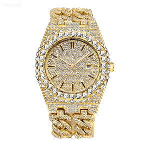 Men's Hip Hop Iced Diamond Fashion Cuban Link Chain Quartz Clock My Store