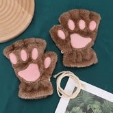 Women Plush Cat Paw Claw Gloves Warm Bear Paw Fingerless Mittens Winter Gloves My Store