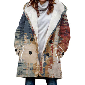 Women's Windbreaker Winter Thickened Imitation Lamb Stitching Floral Hooded My Store