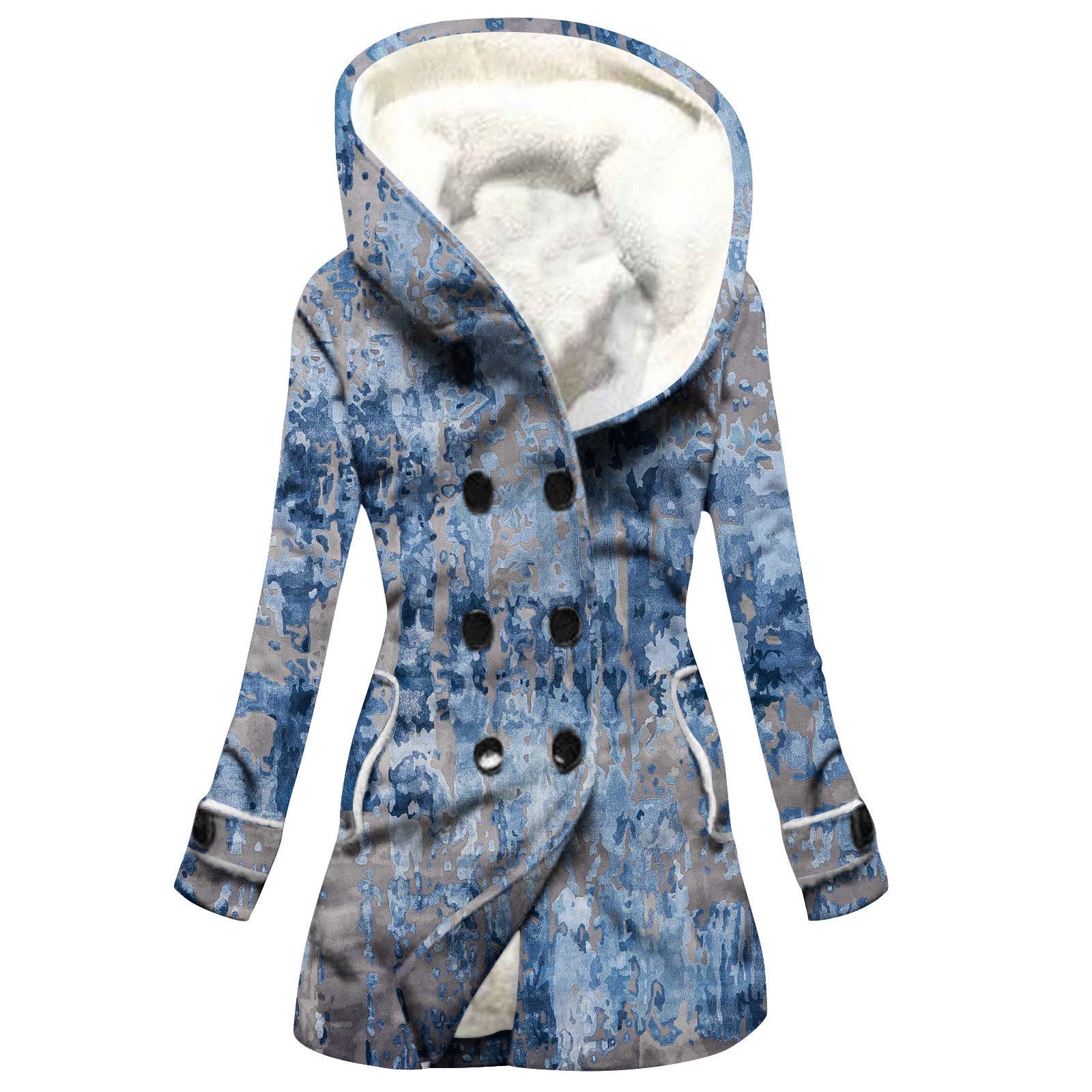 Women's Windbreaker Winter Thickened Imitation Lamb Stitching Floral Hooded My Store