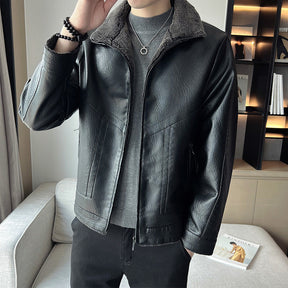 Hong Kong Style Velvet Padded Plus Size Men's Leather Jackets My Store