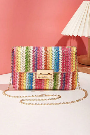 Fashion Crossbody Bag Straw Lock Closure Simple Small Square Bag My Store