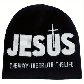 Jacquard Brimless Knitted Hat JESUS Letters Autumn And Winter Wool Sleeve Cap My Store