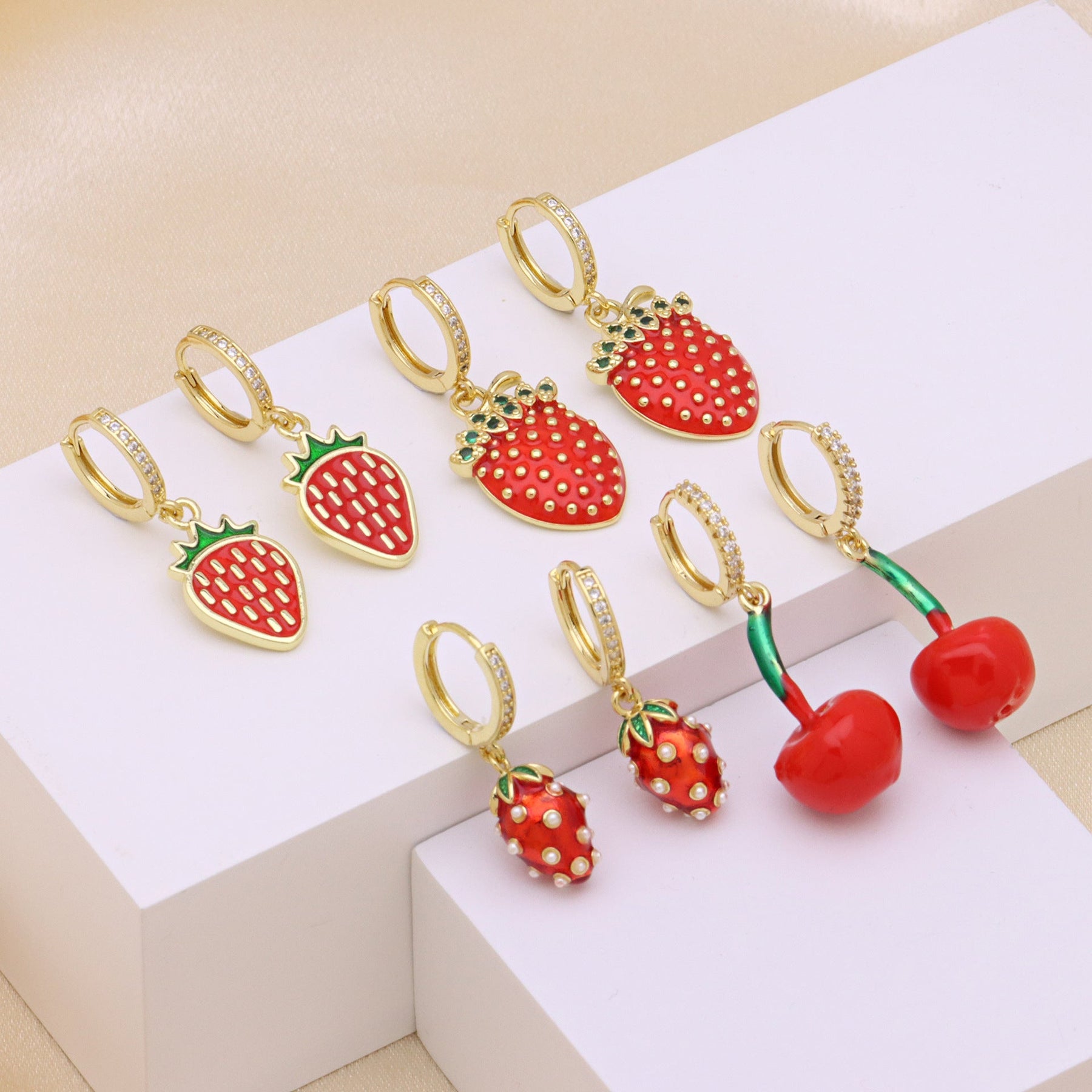 Fashion High Sense Colorful Oil Necklace Fruit Strawberry Cherry Personalized And Simple Earrings My Store