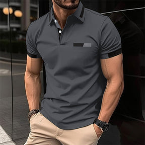 Men's Casual Polo Shirt Chest Faux Pocket Lapel Button Business T-shirt My Store