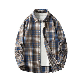 Cross-border Foreign Trade Men's Autumn And Winter New Plaid Plus Size Long-sleeved Shirt Casual Coat Thickened Flannel Shirt Men My Store