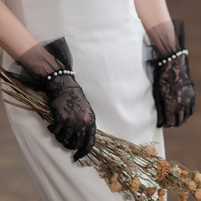 Women's Exquisite Lace Pearl Gloves My Store