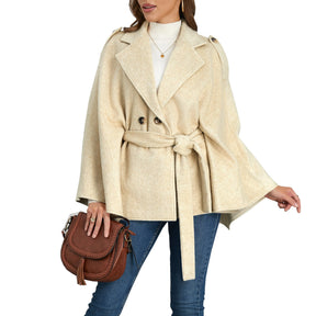 Bandage Coat Batwing Sleeve Lapel Woolen Coat My Store