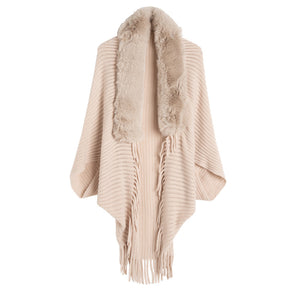 Women's Loose Tassel Fashion Shawl Jacket With Fur Collar My Store