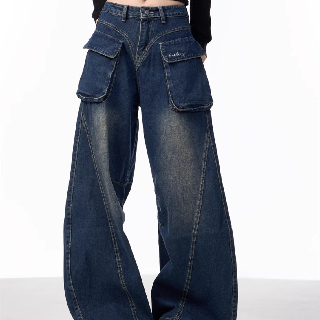 Women's Wide-leg Jeans With Pockets High Waist Loose Trousers My Store