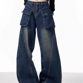 Women's Wide-leg Jeans With Pockets High Waist Loose Trousers My Store