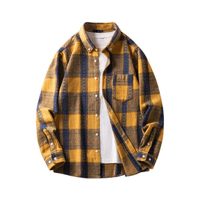 Cross-border Foreign Trade Men's Autumn And Winter New Plaid Plus Size Long-sleeved Shirt Casual Coat Thickened Flannel Shirt Men My Store