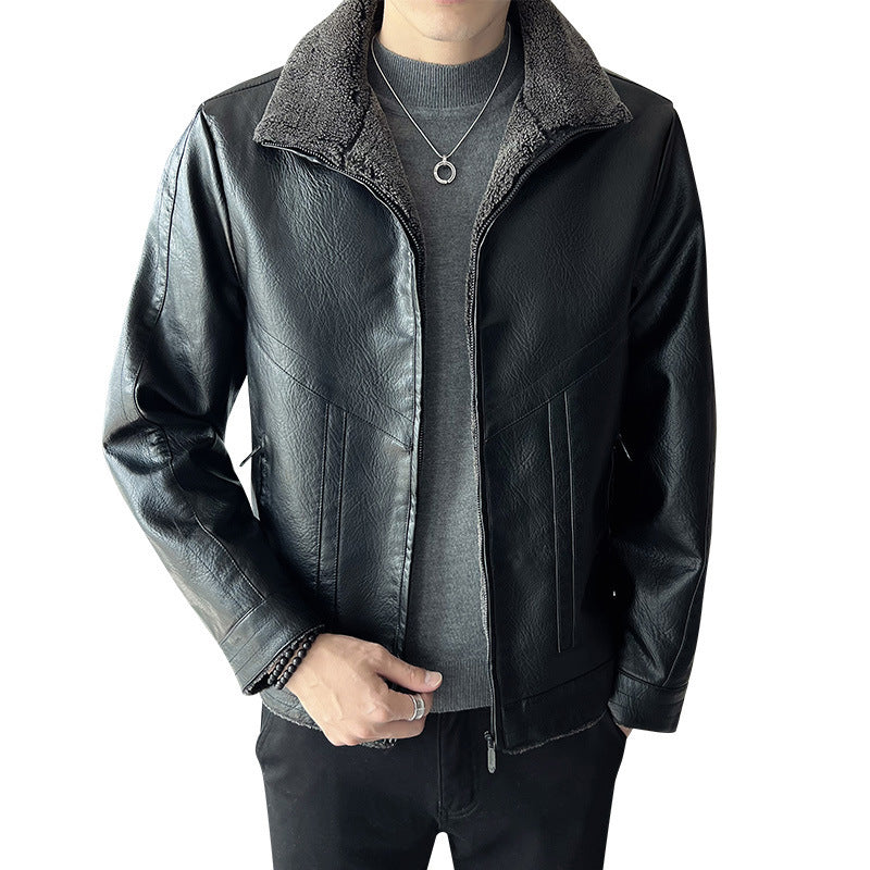 Hong Kong Style Velvet Padded Plus Size Men's Leather Jackets My Store