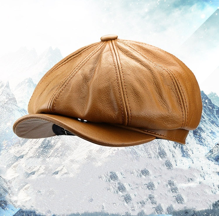 British Cowhide Octagonal Cap Female Peaked Cap Tide My Store