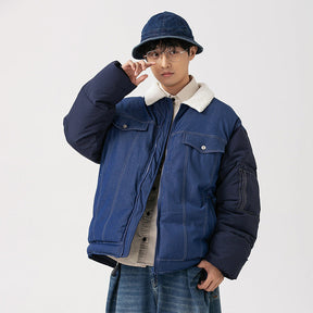 American Retro Patchwork Denim Thickened Cotton Padded Coat Men My Store