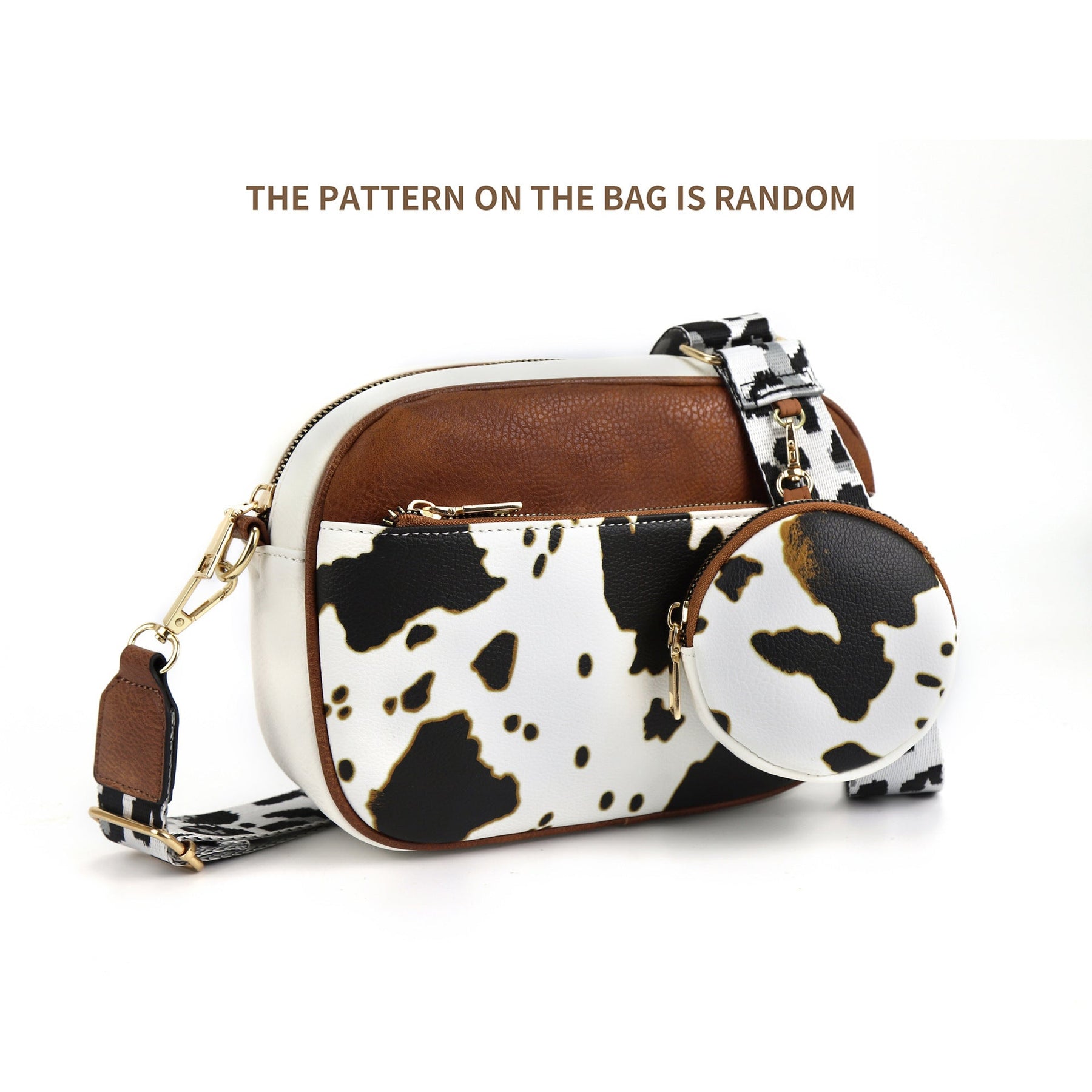 Cow Color Matching Multifunctional Zipper Crossbody Bag My Store