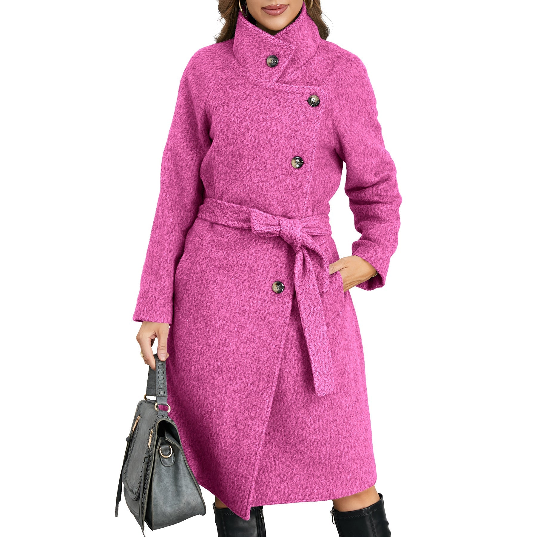 Solid Color Woolen Coat Warm Thickened My Store