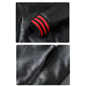 Winter Three Bars Hooded Leather Coat Coat Men My Store