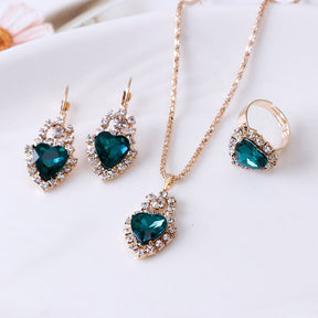 Water drop rhinestone necklace earrings ring set My Store