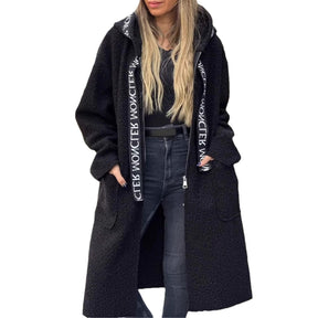 Ladies Hooded Letters Lamb Wool Coat My Store