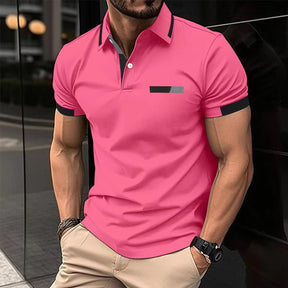 Men's Casual Polo Shirt Chest Faux Pocket Lapel Button Business T-shirt My Store