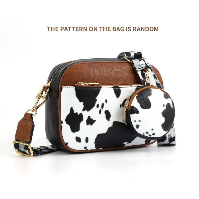 Cow Color Matching Multifunctional Zipper Crossbody Bag My Store