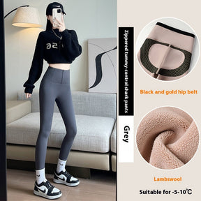 Belly-controlling Butt Lifting Leggings With Three-breasted Design Winter High Waist Slim Zippere Pants Warm Velvet And Thickened Trousers Women Clothing My Store