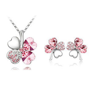 Four-leaf clover crystal necklace earrings My Store