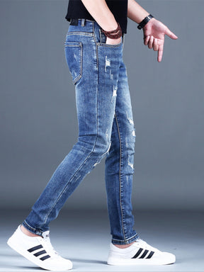 Ripped Fleece Padded Jeans Men's Stretch Casual Slim-fit Pants My Store