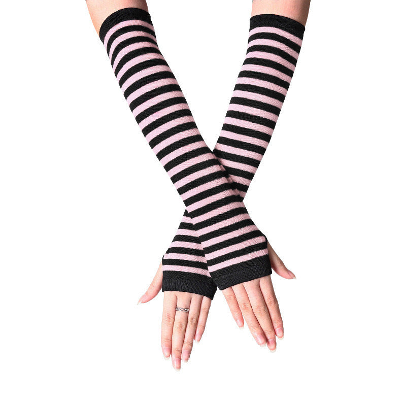 Fingerless Oversleeve Dark Lolita Striped Cross Long Cosplay Oversleeve Sheath My Store