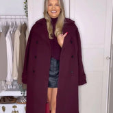 New Wine Red Loose Lapel Long Sleeves Single Button Overcoat Coat My Store