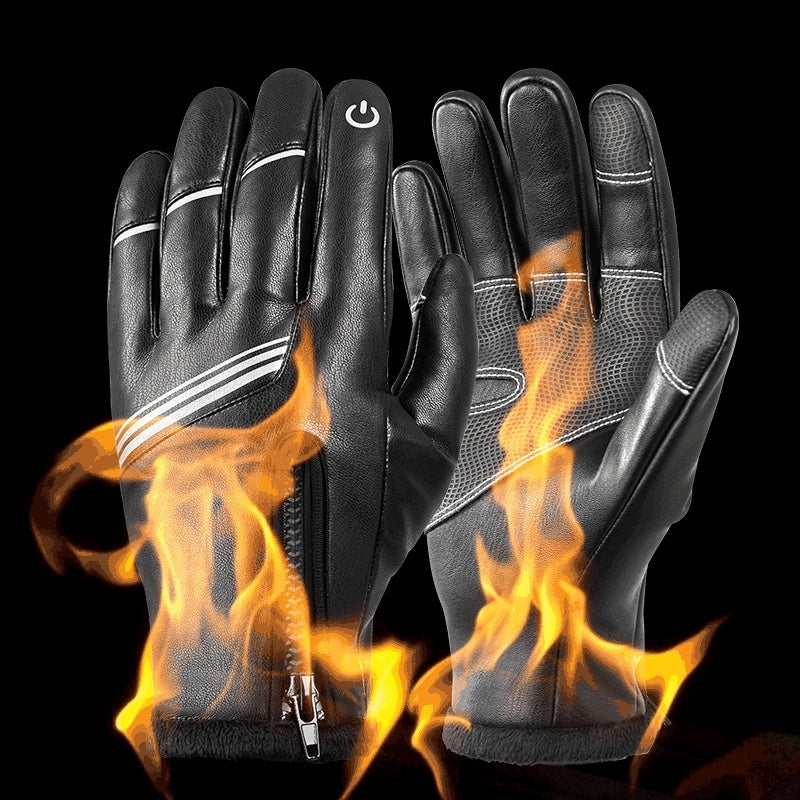 Winter Fleece-lined Thermal And Windproof Riding Leather Gloves My Store