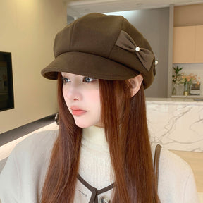 Fashion Pearl Bow Makes Face Look Small Beret Trendy My Store