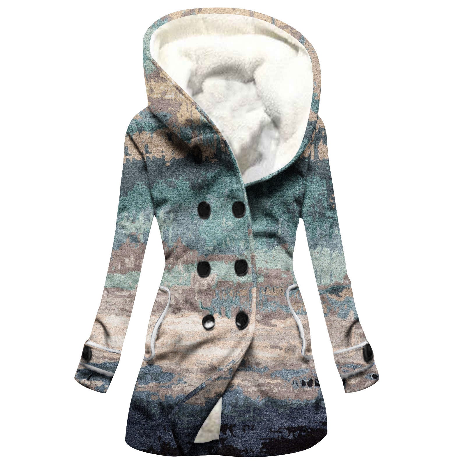 Women's Windbreaker Winter Thickened Imitation Lamb Stitching Floral Hooded My Store